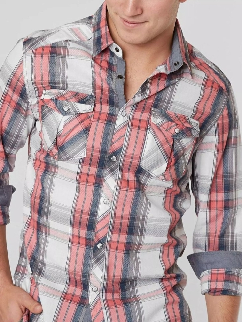 BKE Mens Plaid Long Sleeve Athletic Fit Western Button Up Dress Shirt L Rodeo
